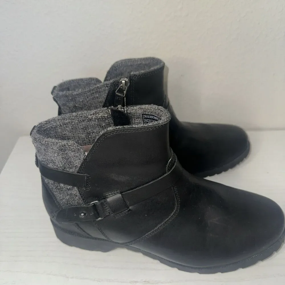 Teva Womens Size 9 US Black Leather Waterproof  Zip Up Biker Boots
